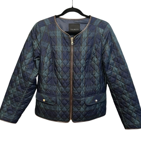 TALBOTS Tartan Plaid Quilted Zip Up Jacket Lightweight Insulated Preppy Size 12 - Picture 1 of 16